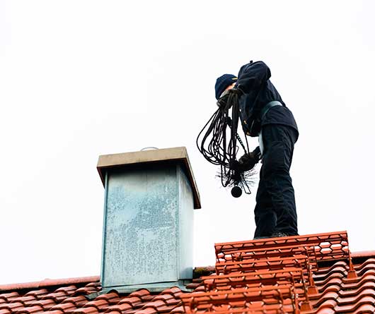 Professional Standing on Roof for Chimney Sweeping