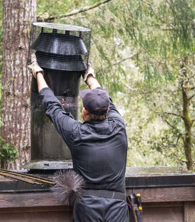 Man Installing Metal Chimney Cap