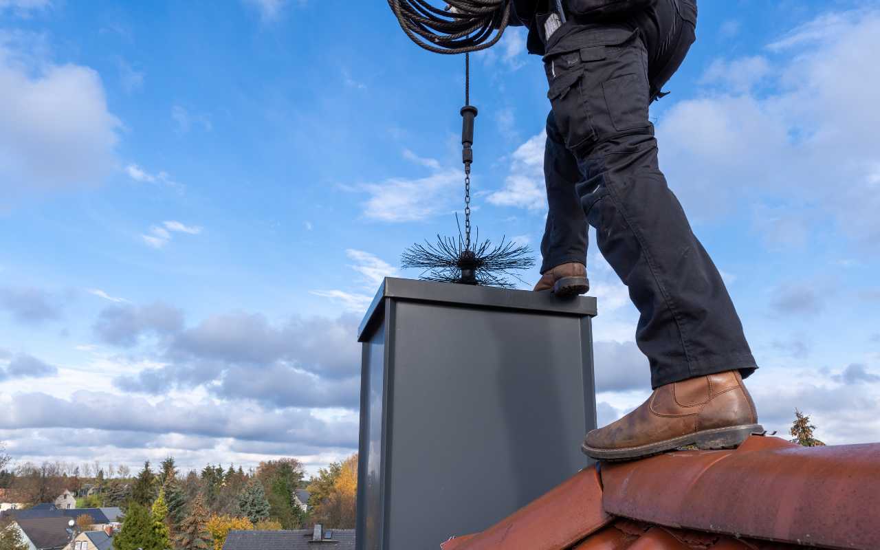 Professional chimney cleaning process by EA Chimney & Roofing.