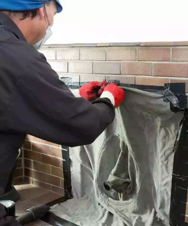 Man Cleaning Chimney with Metal Brush on Long Cable